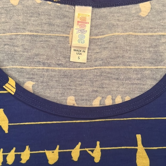 NOT FOR SALE - HOLD LulaRoe t - blue with yellow birds on a wire:) - Picture 2 of 3
